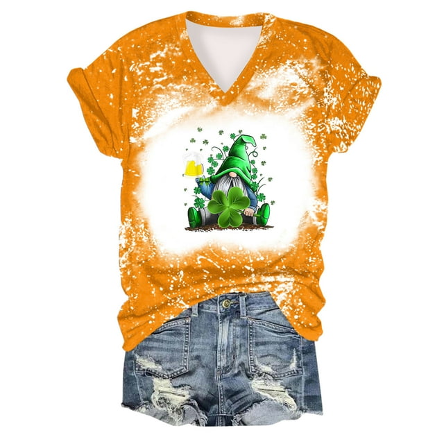 Offres jusqu'à 70 % de Rabais! Hauts d'Été pour Femmes 2024 Grande Taille Mode Fête de la Saint-Patrick T-shirt Imprimé à Manches Courtes Col Rond Haut à Manches Courtes Haut à Manches Courtes Col en V Chemise Cadeau pour Femmes en Solde