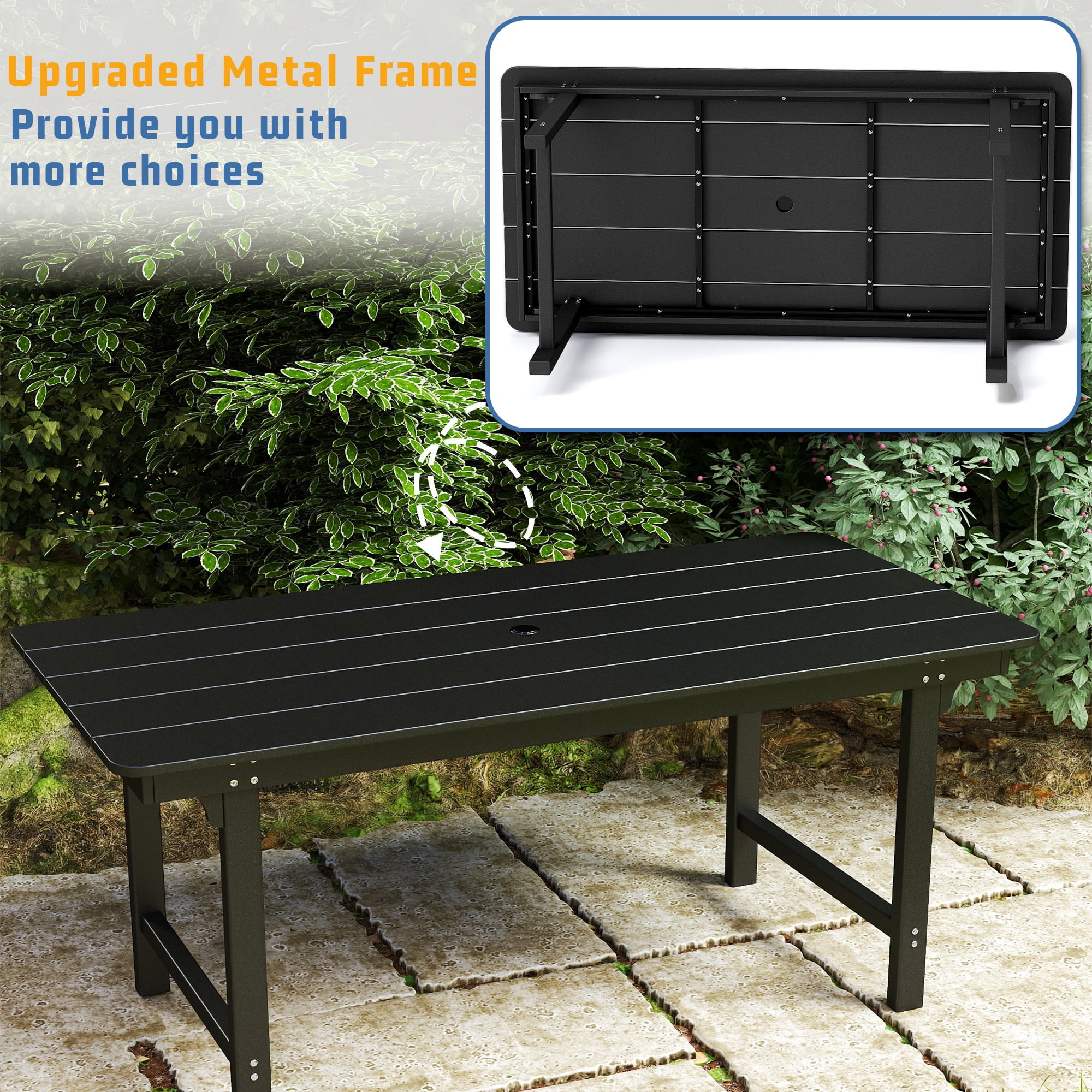 FOOWIN 7-Piece Patio Dining Set, HDPE All-Weather Outdoor Furniture with 6 Chairs and 1 Table, Black