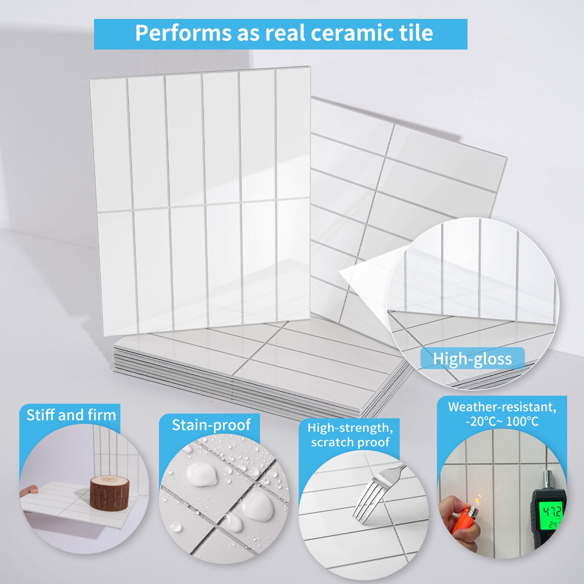 Art3dwallpanel 11.4''x9.1'' Faux Marble Peel & Stick Backsplash for Kitchen,Wall,White,7.2sq.ft.(Set of 10)