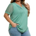 thumbnail image 6 of Summer Plus Size Women Casual Hollow Short Sleeved Loose Henley Blouse Tops, 6 of 6