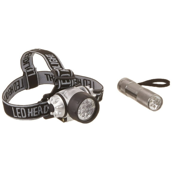 Stalwart 12-LED Headlamp Plus 6-LED Flashlight Super Set