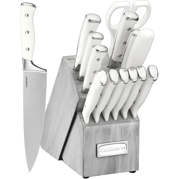 Cuisinart C77WTR-15PG Triple Rivet Collection 15-Piece Cutlery Block Set, White/Grey