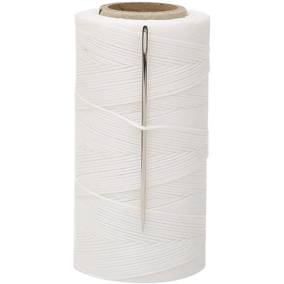 328 Yards Leather Sewing Waxed Thread, 150D 1MM Hand Stitching Thread for Leather Craft DIY with Needle (White)