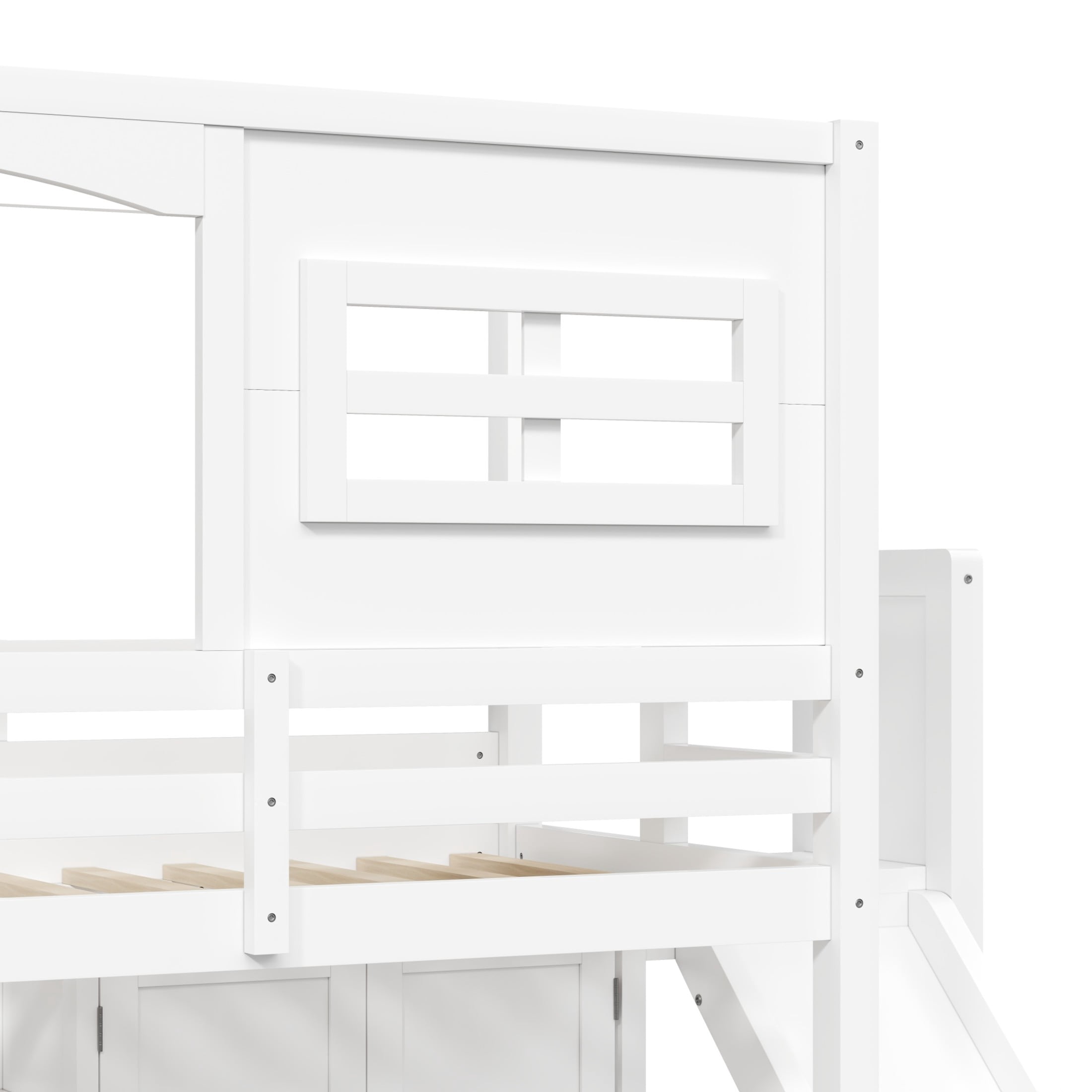 Noble House Briva Twin Wood Loft Bed with Wardrobe, Storage Shelves, Slide and LED Lighting, White