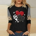 thumbnail image 2 of Plus Size Valentines Tops for Womens Cute Going Out Tee Plaid Leopard Heart 3/4 Sleeve Shirt Blouse, 2 of 4