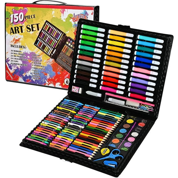 GIXUSIL 150Pcs Artist Art Drawing Sets, Colored Pencil Drawing Art Marker Pen Set With Crayon Oil Paint Brush Drawing Professional Art Set Gift for Children Kids.