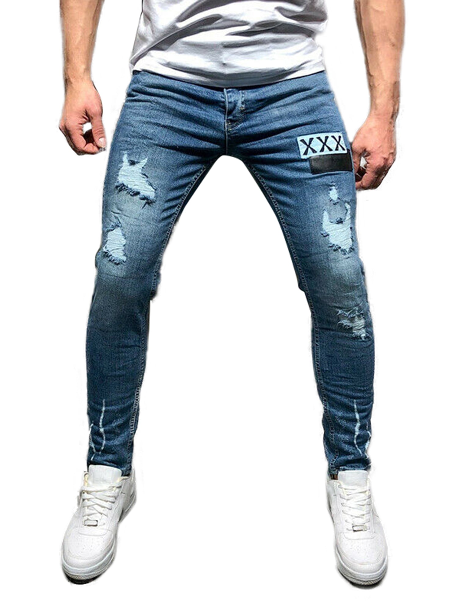 mens ripped stretch jeans