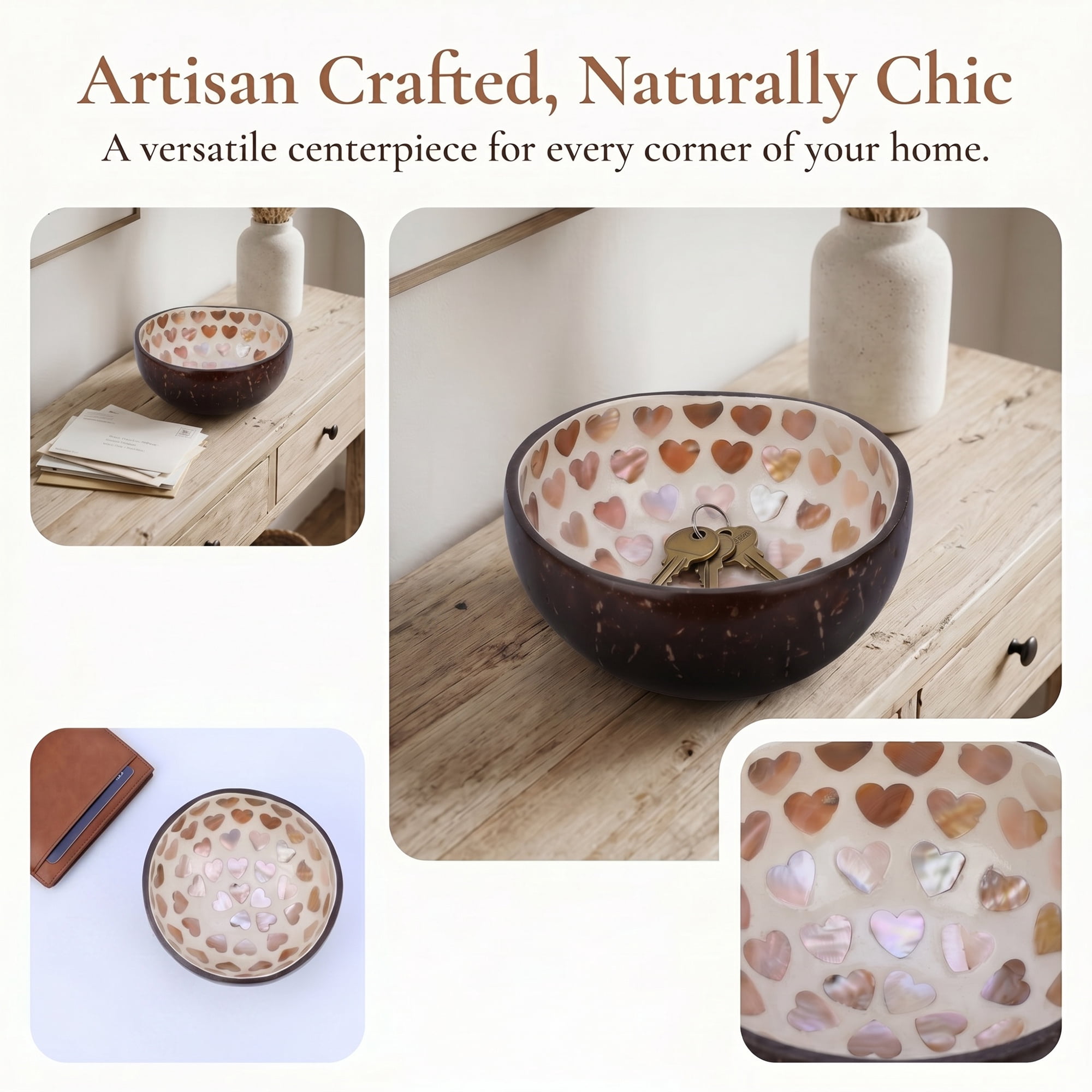 Unique Bargains Handmade Coconut Shell Bowl Catchall Tray Heart 5.9"L x 5.9"W x 2.8"H