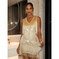 thumbnail image 6 of Gold Sleeveless Fringe Mini Dress With Beadwork And Sequin Detail For Holiday Party, 6 of 7