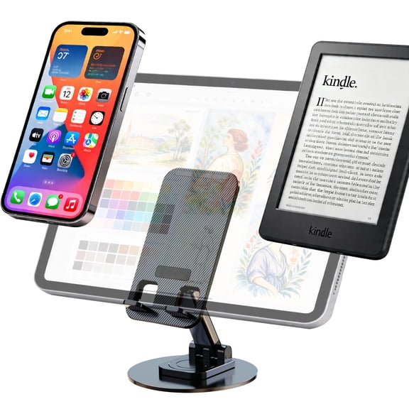 360° Rotating Phone Stand – Adjustable & Foldable Desktop Cell Phone Holder for Desk, Hands-Free Viewing, Compatible with All Smartphones & Tablets