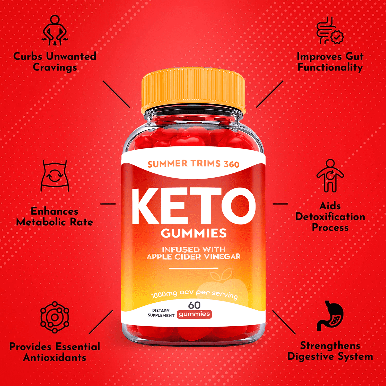 (1 Pack) Summer Trims 360 Keto ACV Gummies - Supplement for Weight Loss - Energy & Focus Boosting Dietary Supplements for Weight Management & Metabolism - Fat Burn - 60 Gummies