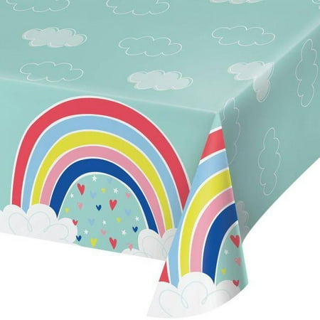 Creative Converting Over The Rainbow Plastic Tablecover All Over Print, 54" X 102"