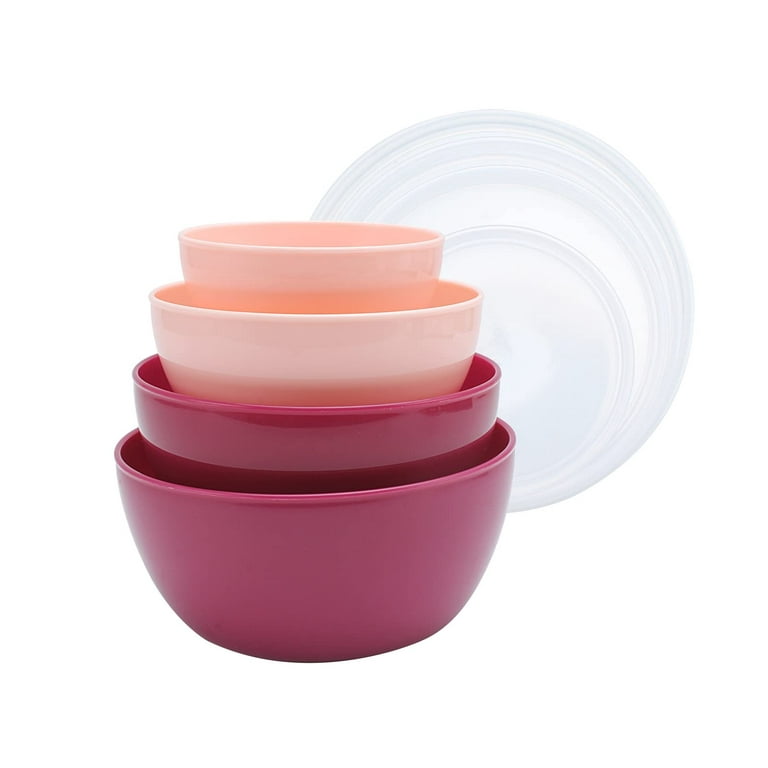COOK WITH COLOR Mixing Bowls - 4 Piece Nesting Plastic Mixing Bowl Set with  Pour Spouts and Handles (Ombre Pink)