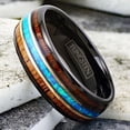 thumbnail image 4 of Men's Black Tungsten Wedding Band with Koa Wood and Blue Opal Stripe - Men's Rings for Weddings, 4 of 8