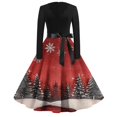 thumbnail image 2 of Women's Casual Fashion Print Long Sleeve V Neck Dress with AI Christmas Theme, Retro Party Casual Dress for Fall and Winter, Comfortable and Stylish Holiday Outfit,Watermelon Red,S, 2 of 4