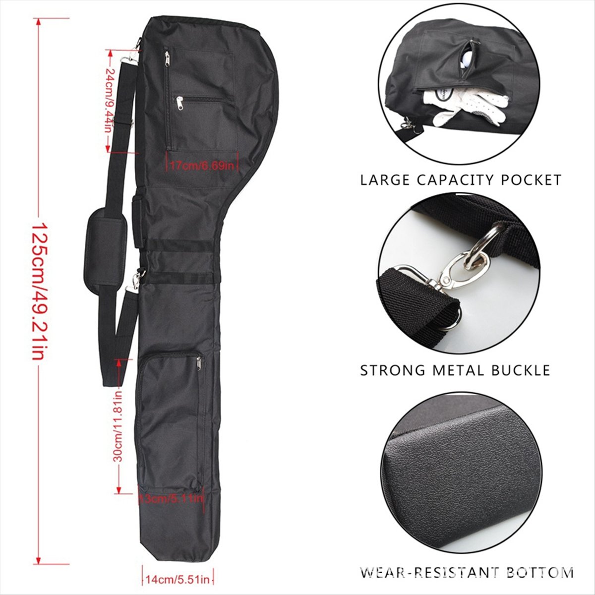 Small Golf Bags, Golf Bag, Sun Day Golf Carry Bag Foldable for Driving Range, Practice Clubs Black