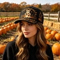 thumbnail image 3 of Clearance Hotyverty Halloween Ghost Baseball Cap, Happy Haunting Patchwork Ghost Pumpkin Commemorative Vintage Baseball Cap Adjustable Cotton Dad Hat Halloween Gift for Women Men, Black, 3 of 9