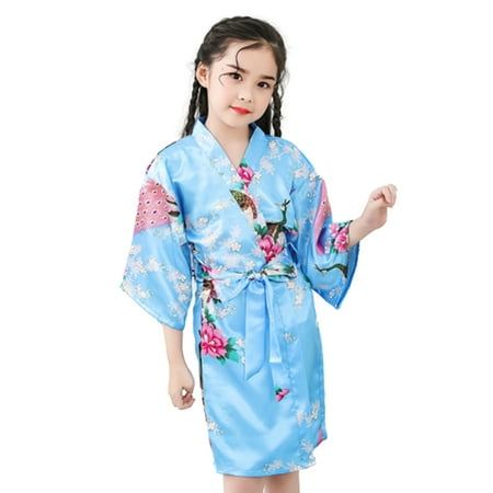 

KAOU Girls Children Long-Sleeve Floral Printing Dressing Gown Bath Robe Sleepwear
