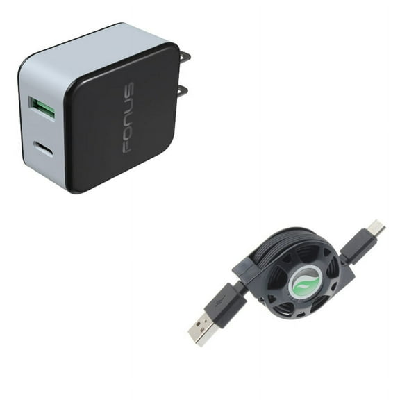 36W Quick Home Charger w Retractable USB Cable Q3M for LG V35 ThinQ, Q7 Plus, G Pad X II 10.1, V50 ThinQ 5G, Stylo 4 Plus, Google Nexus 5X, G8 ThinQ, G7 ThinQ, 5 - Microsoft Surface Go (10")