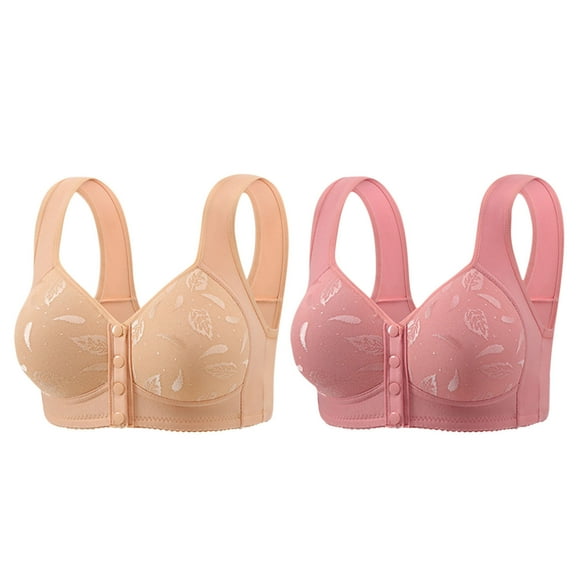 Womens Front Closure Bras, 2 Pack Daisy Bras for Older Women No Underwire Snap Front Bra Front Closing Bras Push Up Bra Plus Size Front Button Everyday Bra S-5XL