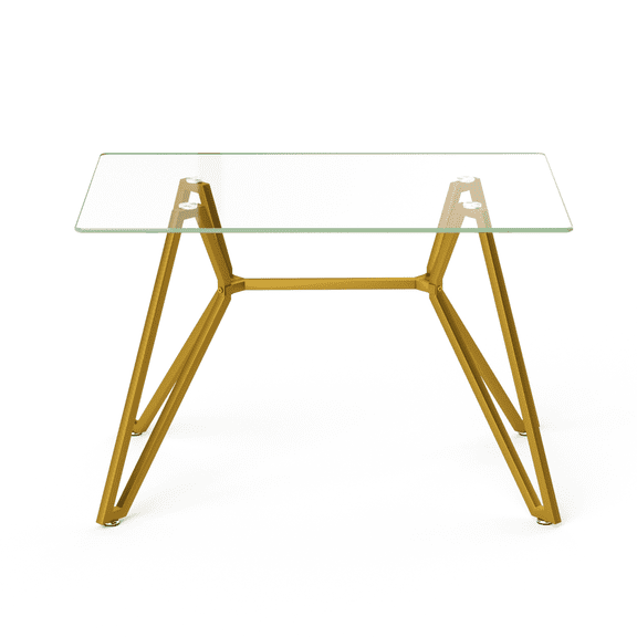 47.3-inch rectangular glass dining table, suitable for 1-6 people, modern style home kitchen dining table, equipped with sturdy metal table legs,suitable for dining room,living rooms, offices, Gold