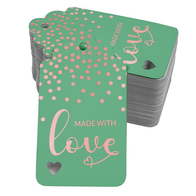 Inkdotpot 100 Pack Real Rose Gold Foil Paper Tags Made With Love Text Favor Hang Tag