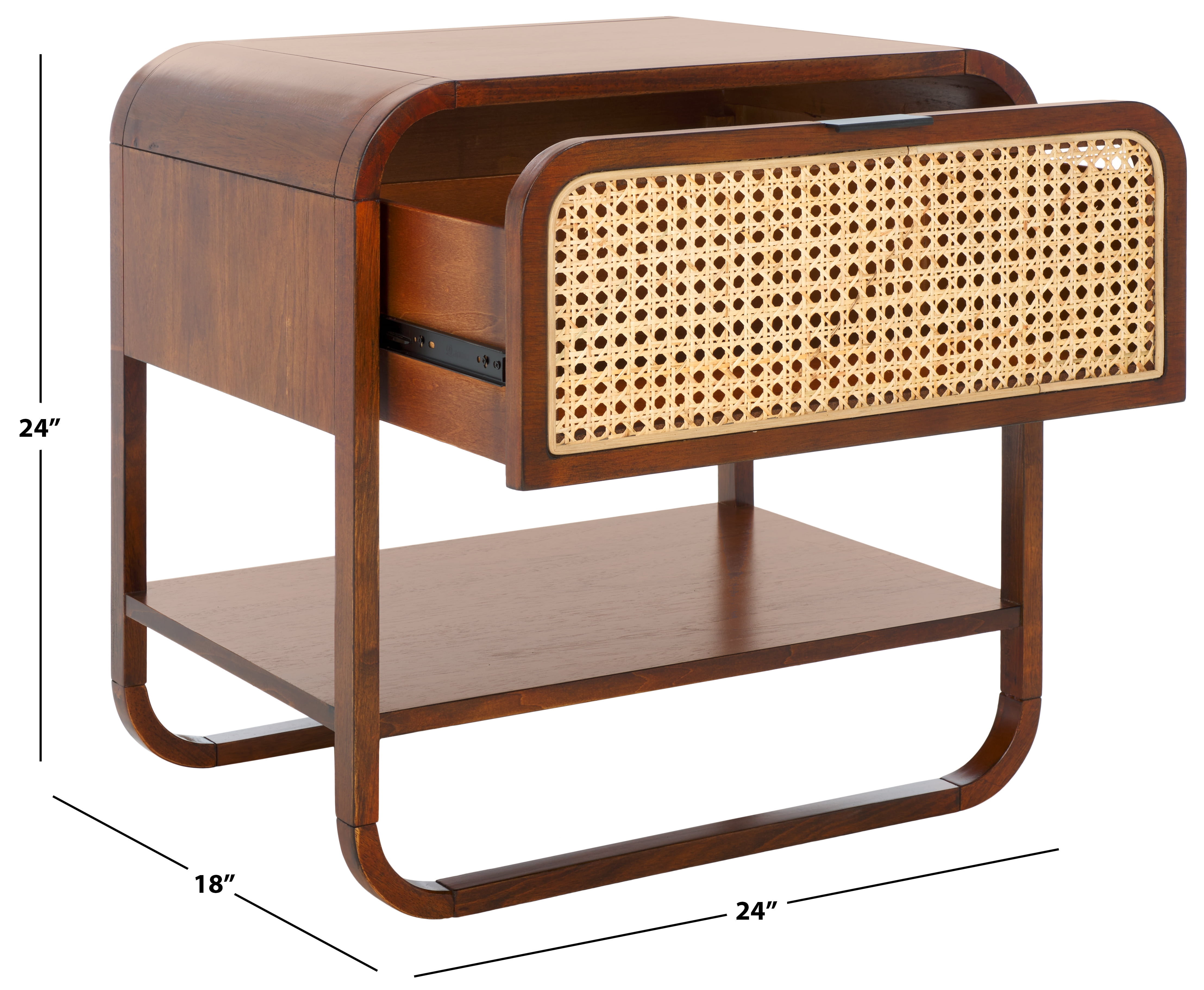 SAFAVIEH Yunis Contemporary 1 Drawer Nightstand,Walnut/Natural Rattan