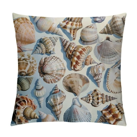 JRXY Summer Pillow Covers - Nautical Seashell Watercolor Pattern, Coastal Beach Cushion Case, Decorative Marine Throw Pillow for Sofa and Patio White