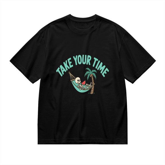 Vintage T Shirt, Take Your Time, Fun Skull Print 3,Cotton T-Shirt for Men, 23315587,Black, S