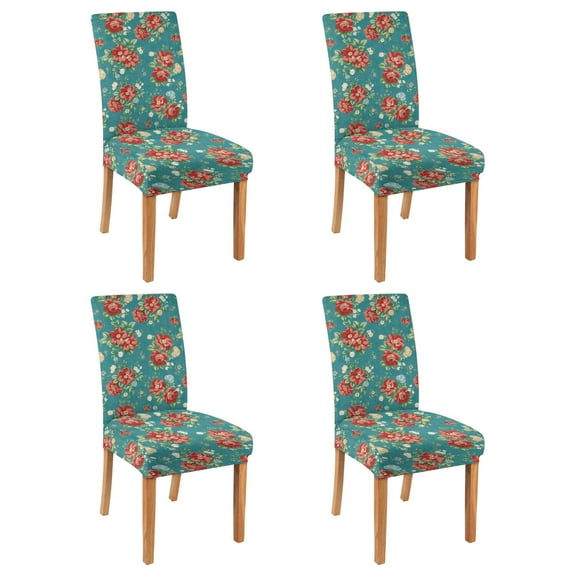 Lovely Wildflower Dining Chair Covers 4 Pack Colorful Autumn Leaves and Blossom Design Washable Polyester Stretch Slipcovers Removable Seat Protector for Summer Decor