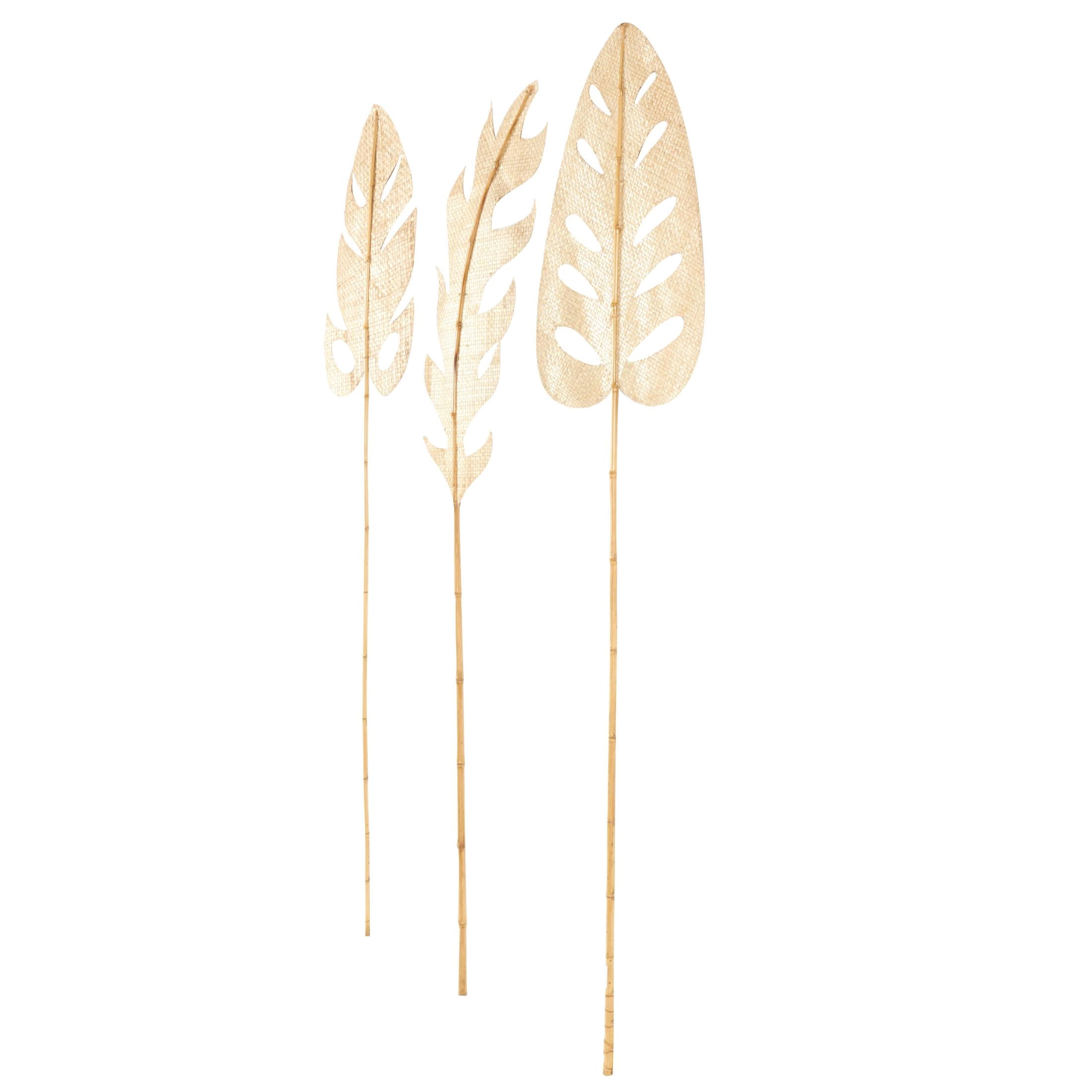 79" Palm Tree Handmade Tall Woven Leaf Stick Bamboo Wood Natural Foliage Branch Bouquet, by DecMode (3 Count)