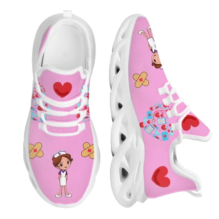

Women Shoes Breathable Fashion Mesh Swing Shoes Cute Nurse Girl Pattern Outdoor Cushion Sneakers for Hospital Worker