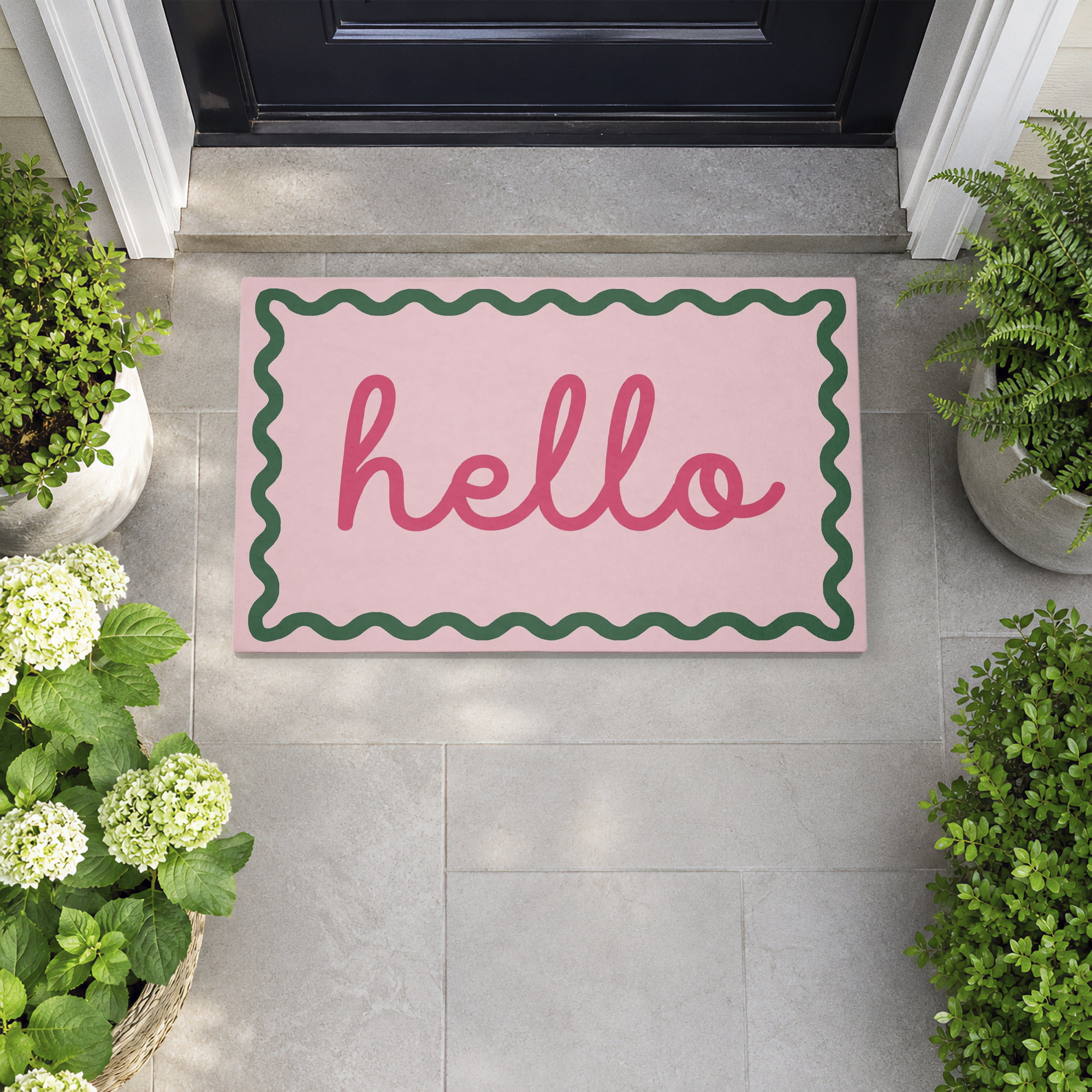 Stupell Industries Pink Hello Wavy Border Printed Outdoor Door Floor Mat, design by Lil' Rue