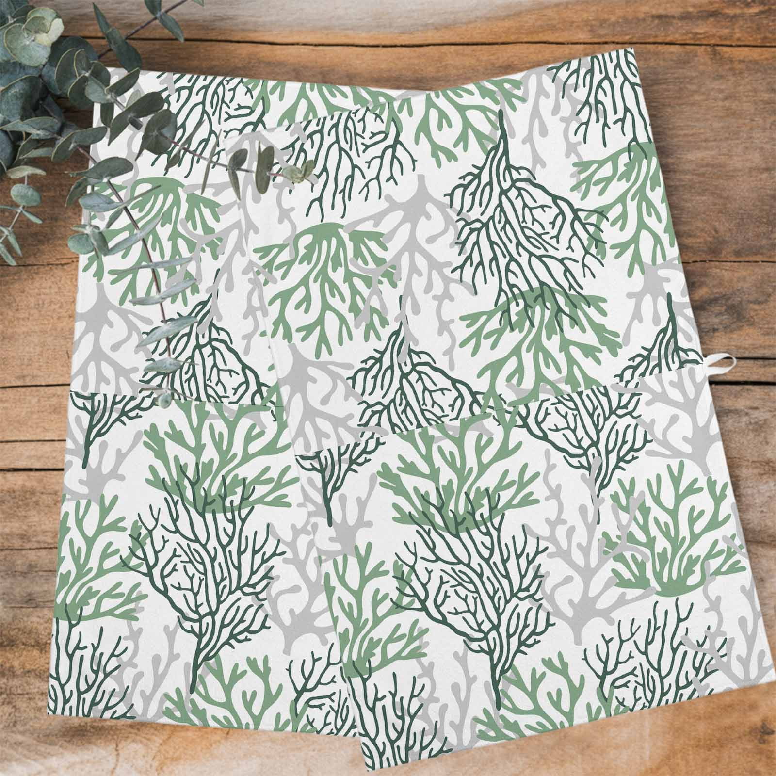 Sage Green Gray Coral Coastal 1 Pack Kitchen Towel, Water Absorbent Dish Towel, Summer Beach Seaside Nautical Decorative Hand Towels - Quick Drying Cloth for Cooking Baking, 18x28 Inch