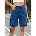 thumbnail image 6 of Women'S Y2K Baggy with Multi Pockets Bermuda Wide Leg Knee Length Long Jean Shorts Streetwear Jorts Dark Blue M, 6 of 9