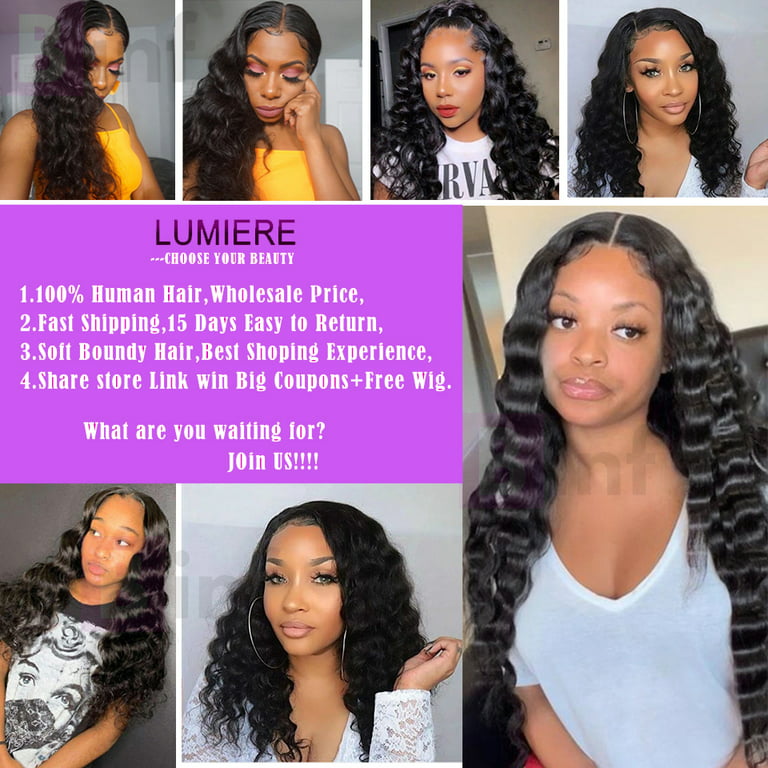 30 32 34 inch Loose Deep Wave Lace Front Human Hair Wigs For Black Women  Wet and Wavy 13x4 Pre Plucked Lace Closure Frontal Wig Lumiere Hair 
