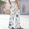 thumbnail image 4 of WTOBBY Women's Printed Wide Leg Pants with Floral Design High Waist Drawstring Loose Casual Trousers and Side Pockets for Summer Style ,Sky Blue XL, 4 of 6