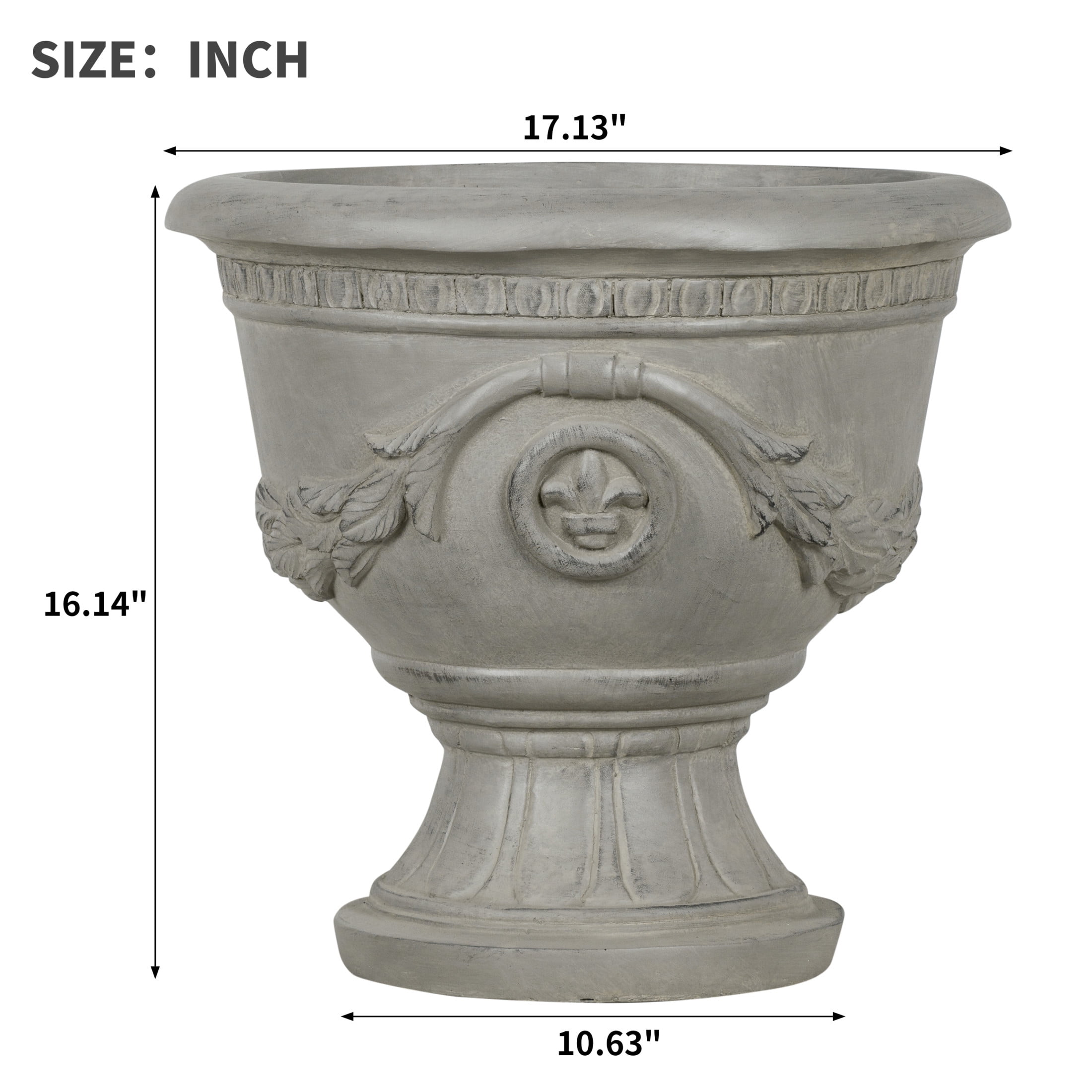 Christopher Knight Home 16" Classical Pedestal Urn Planter, Outdoor Heraldic Flower Pot, Gray