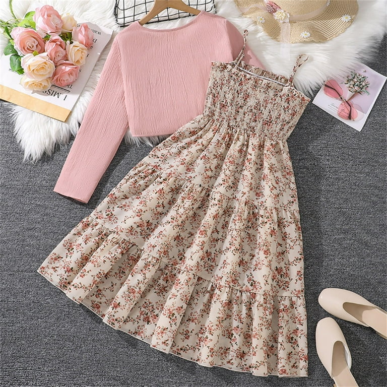 Girls Casual Outfits Set Floral Cami Dresses with Knit Cardigan Spring  Summer Cute Clothes Tween Girl Lounge Set, Pink, 9 Years - Walmart.com