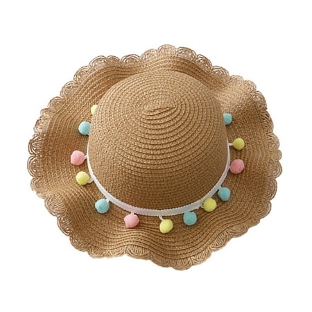 

Wolfast Promotion Summer Toddler Baby Kids Girls Breathable Sun Tassel Balls Straw Hat Beach Cap