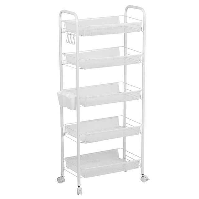 Limorve 5-Tier Stackable Fruit Vegetable Storage Basket, Metal Mesh Organizer with 360 Wheels for Kitchen, Pantry, or Bathroom