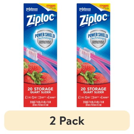 (2 pack) Ziploc Brand Slider Storage Quart Bags with Power Shield Technology, 20 Count