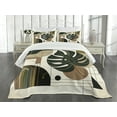 thumbnail image 3 of Ambesonne Modern Quilted Bedspread Set 3 Pcs, Monstera Leaf Mid Century, King Size, Beige Dark Green Caramel, 3 of 4