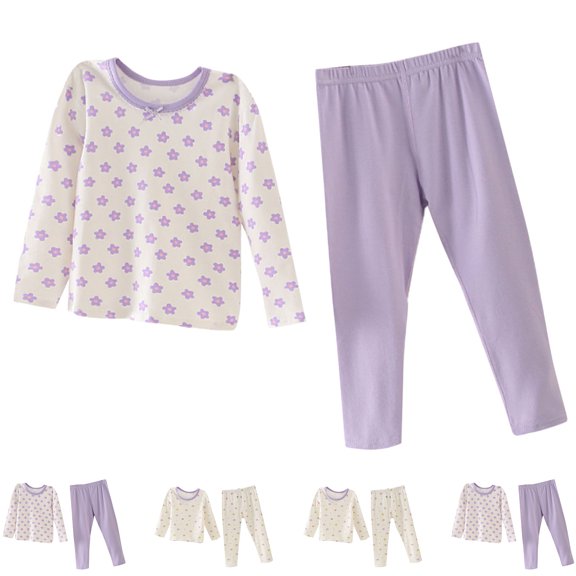 QSXADF Fall 2 Piece Base Layer Set for Girls Boys Graphic Long Sleeve Loose Color Floral Casual Thermal Underwears 2 Piece Set Children Clothing Set