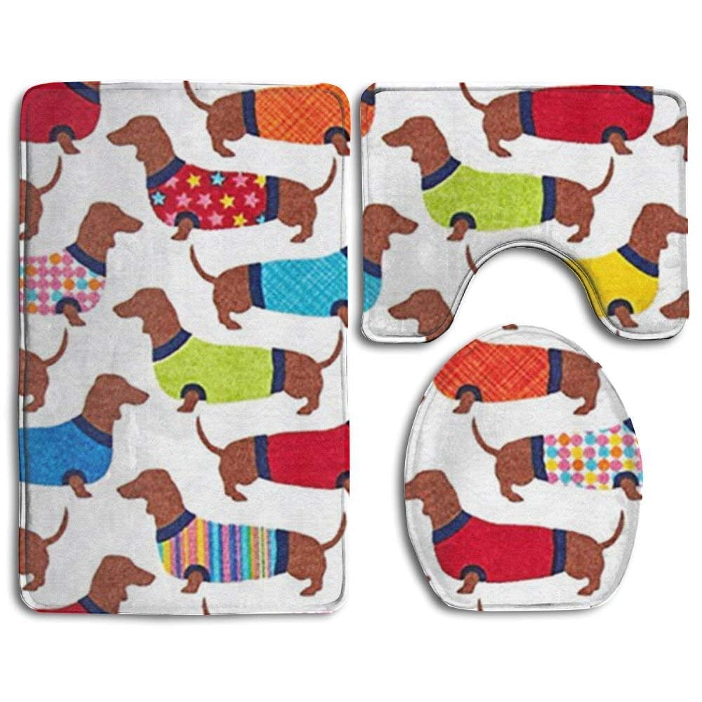 GOHAO Dachshunds Bath Rug Set Bathroom Rug Contour Lid Cover 3 Piece