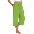thumbnail image 3 of Women'S Cropped Pants Drawstring Casual with Pockets Loose High Waisted Wide Leg Lounge Pants Grass Green XL, 3 of 6