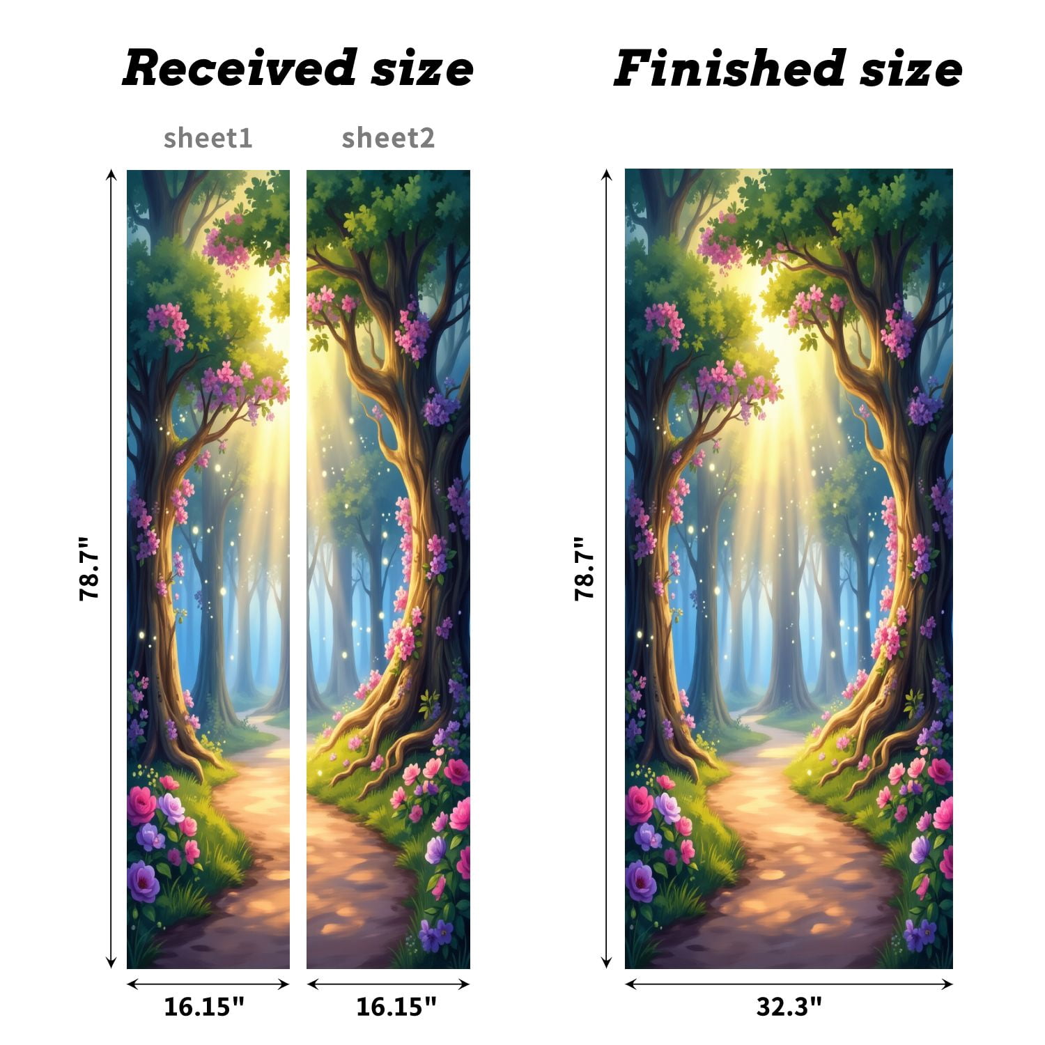Self Adhesive Vinyl Refrigerator Wrap Set Magical Forest Pathway Sunlight Flowers Door Mural Removable Fridge Sticker Peel and Stick&nbsp;Full Door Cover Decal Kitchen Bar Decor