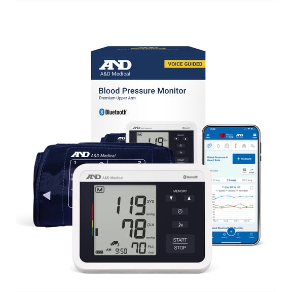 A&D Medical UA-1040TBLE Wide Cuff Heart Rate Detection Digital Upper Arm Blood Pressure Monitor with Bluetooth