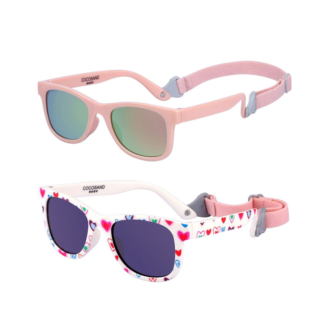COCOSAND Baby Sunglasses with Strap Square Frame UV400 for Infant Toddler Boys Girls Age 0-24 Months, 2-Pack