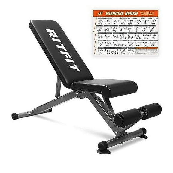 RitFit Adjustable/Foldable Utility Weight Bench for Home Gym, Weightlifting and Strength Training - Bonus Workout Poster with 35 Total Body Exercises…